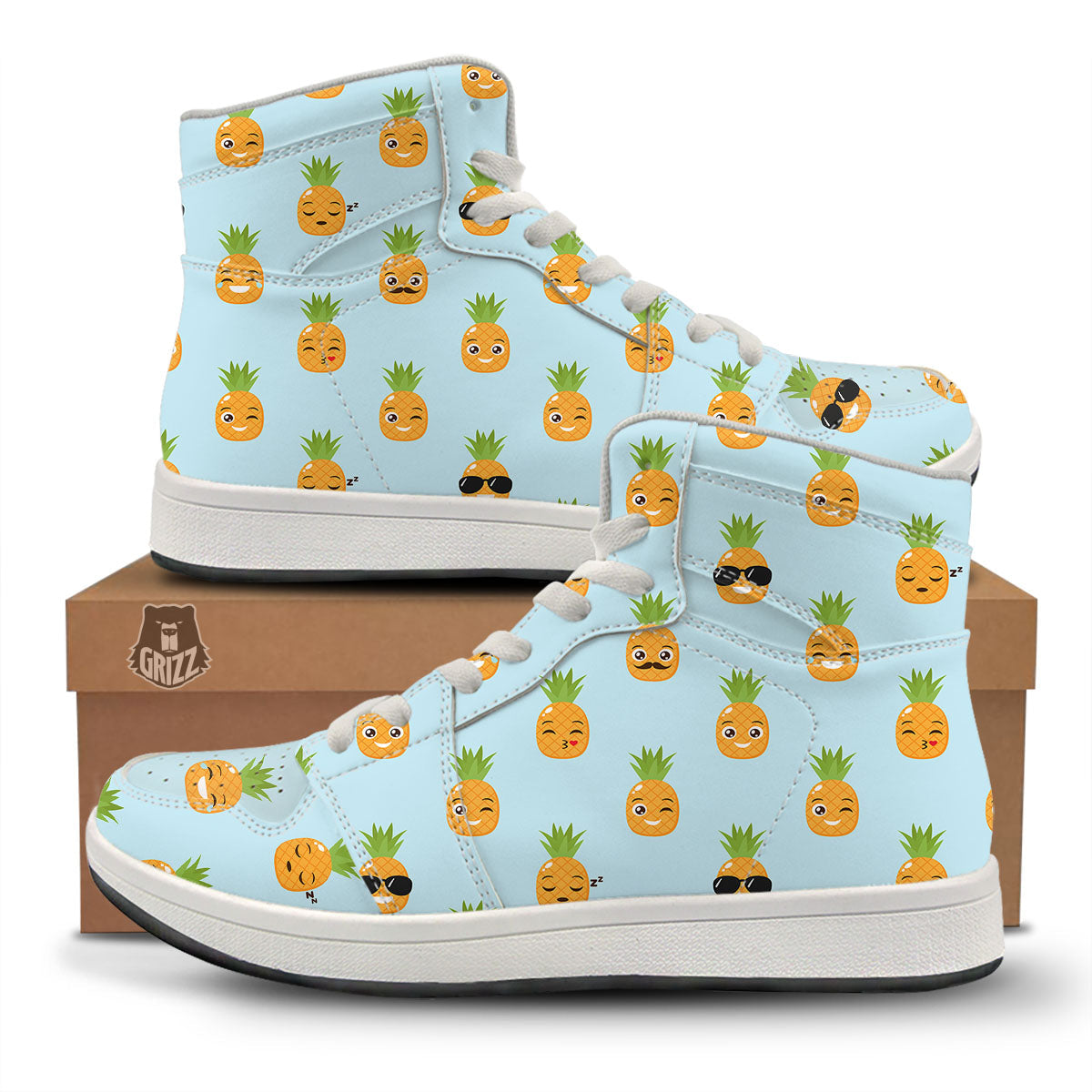 Emoji Pineapple Print Pattern High Top Sneakers-grizzshop