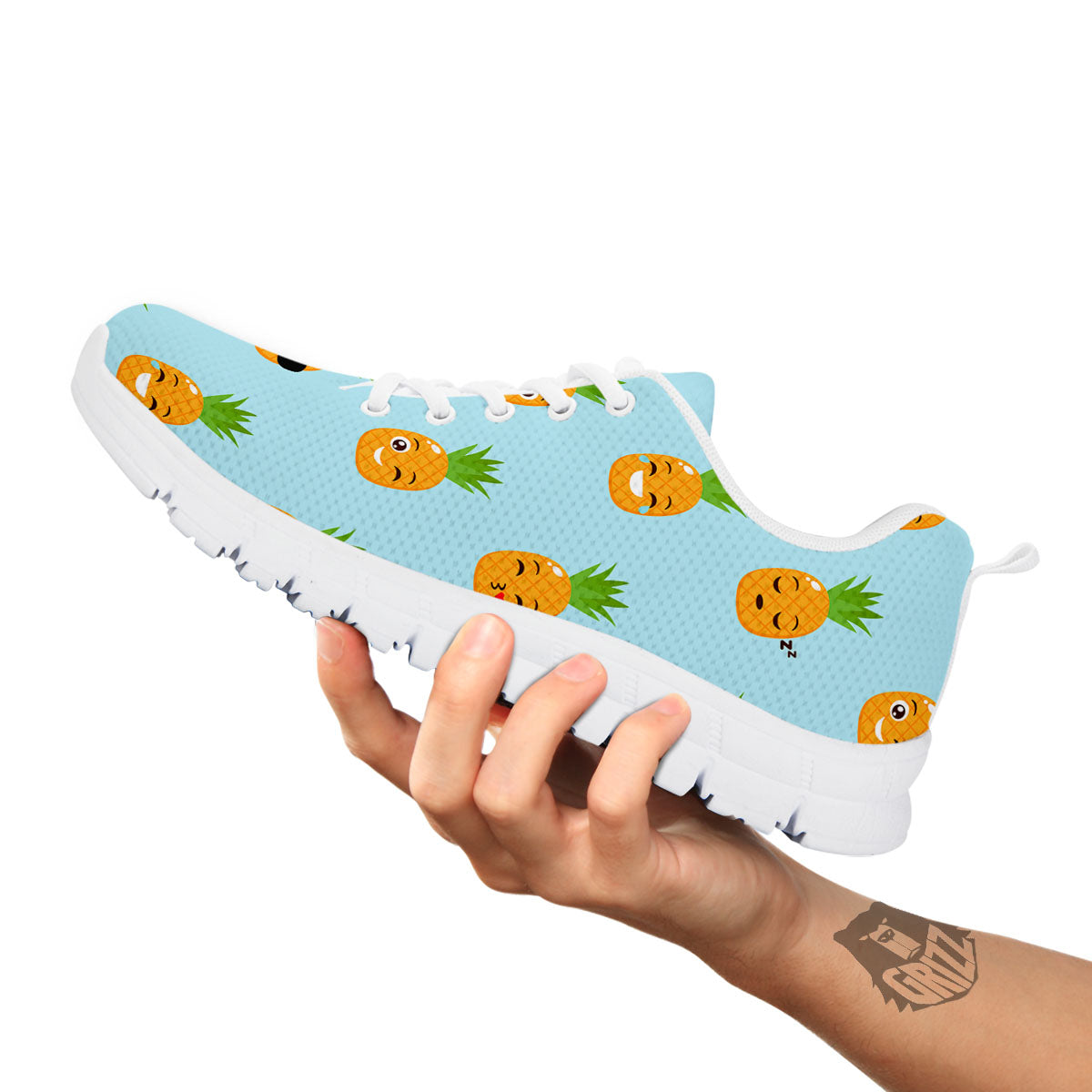 Emoji Pineapple Print Pattern White Sneaker-grizzshop