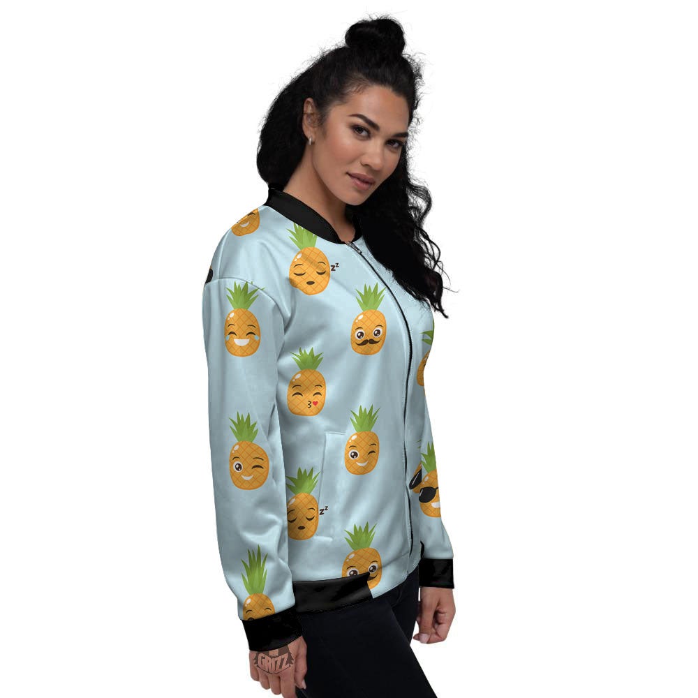 Emoji Pineapple Print Pattern Women's Bomber Jacket-grizzshop