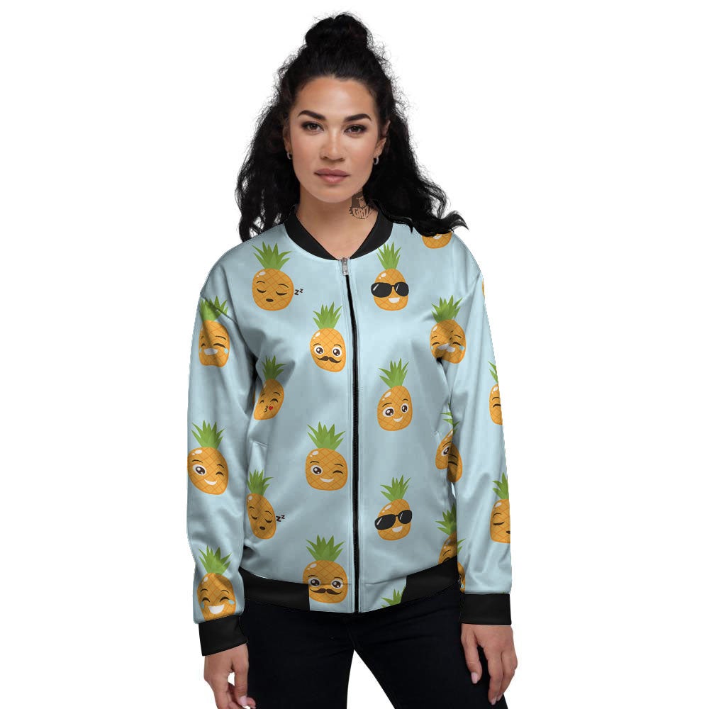 Emoji Pineapple Print Pattern Women's Bomber Jacket-grizzshop