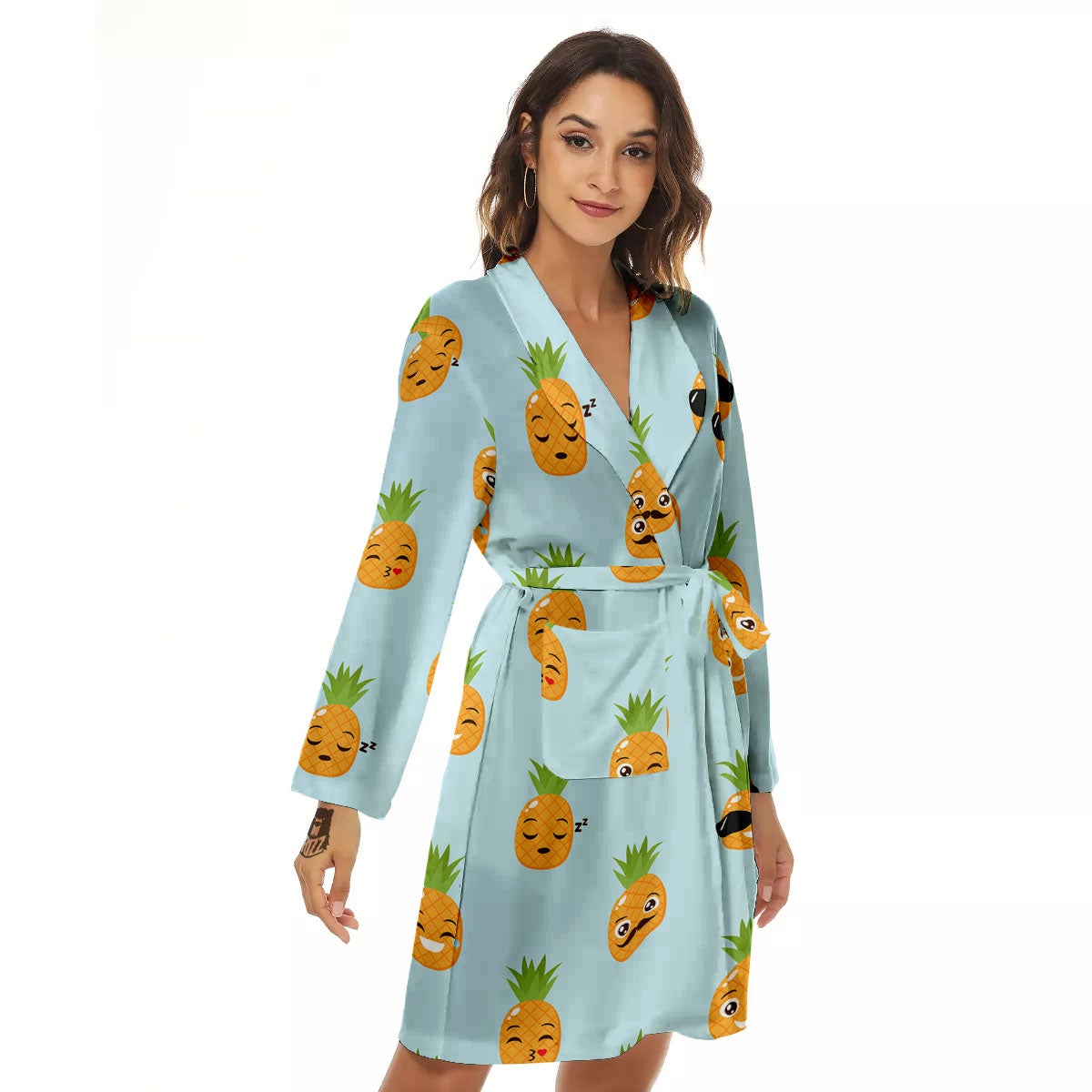 Emoji Pineapple Print Pattern Women's Robe-grizzshop