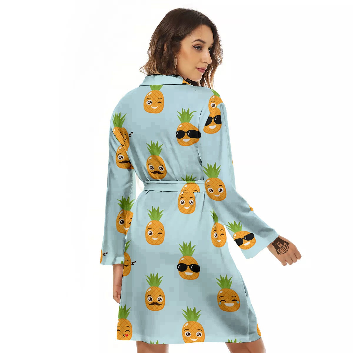 Emoji Pineapple Print Pattern Women's Robe-grizzshop