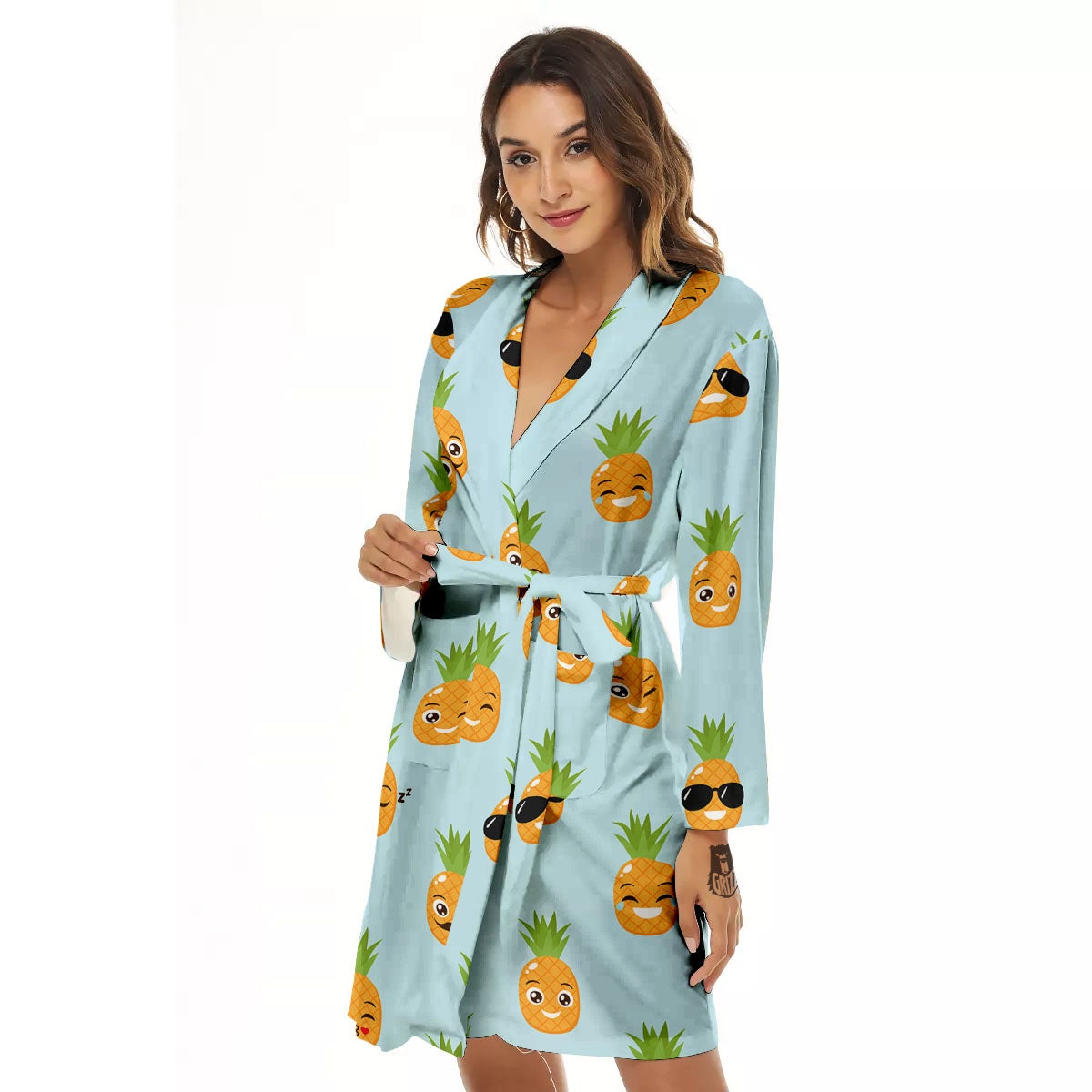 Emoji Pineapple Print Pattern Women's Robe-grizzshop