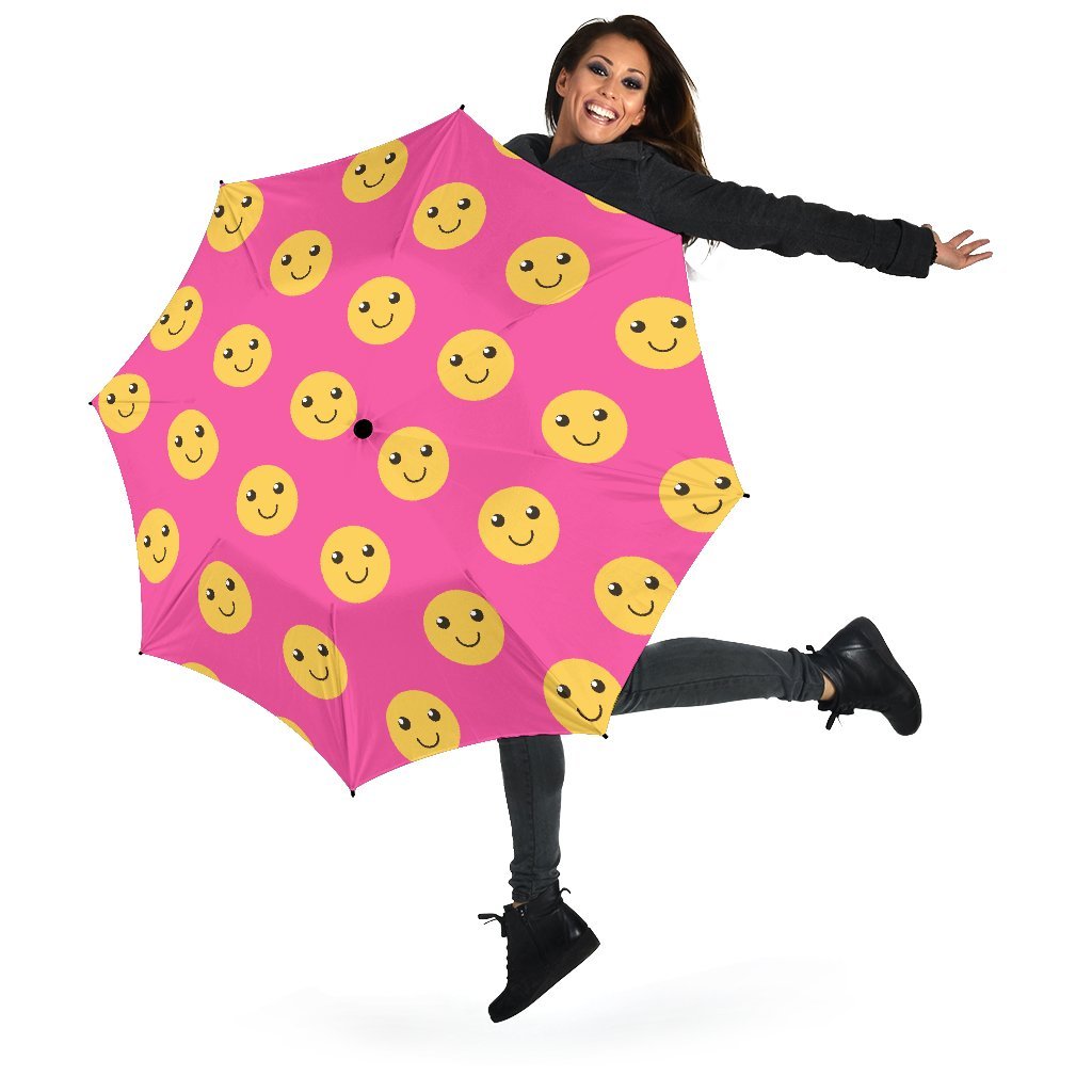 Emoji Pink Pattern Print Automatic Foldable Umbrella-grizzshop