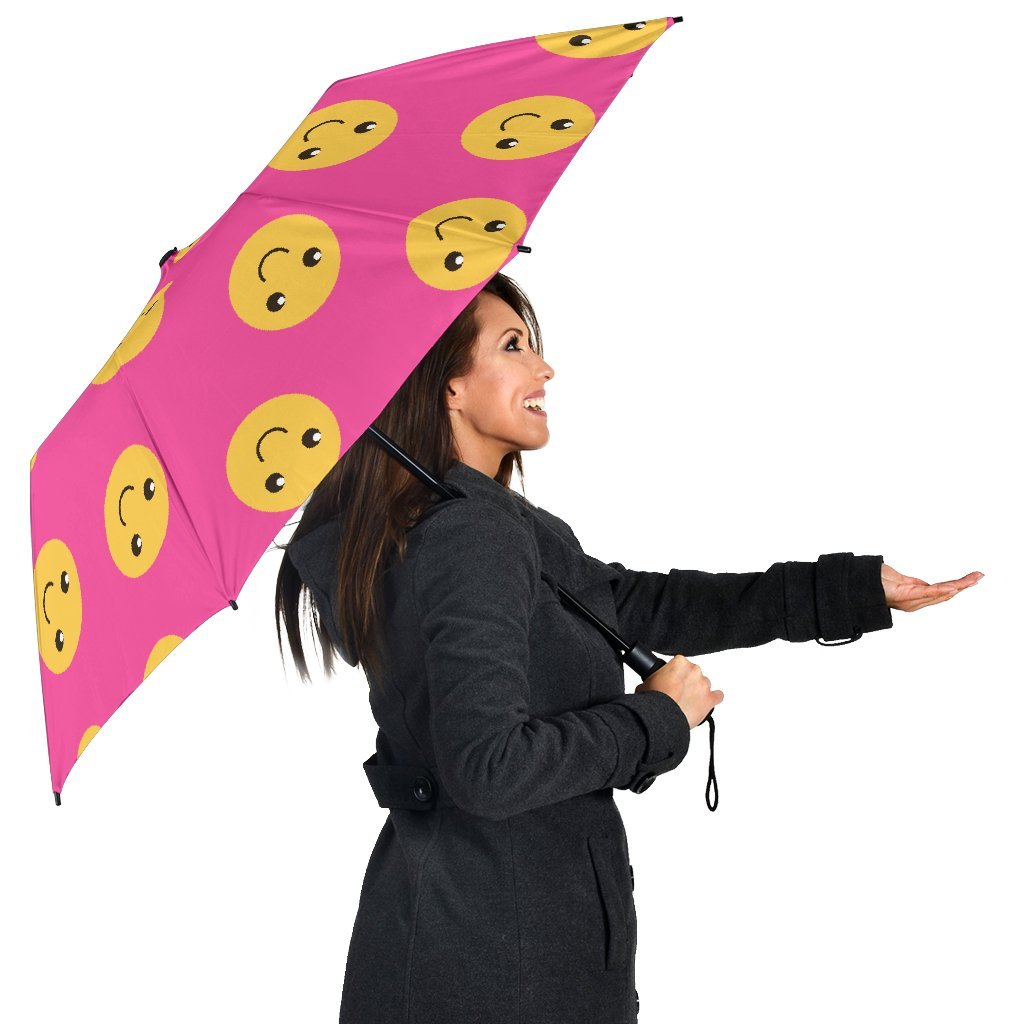 Emoji Pink Pattern Print Automatic Foldable Umbrella-grizzshop