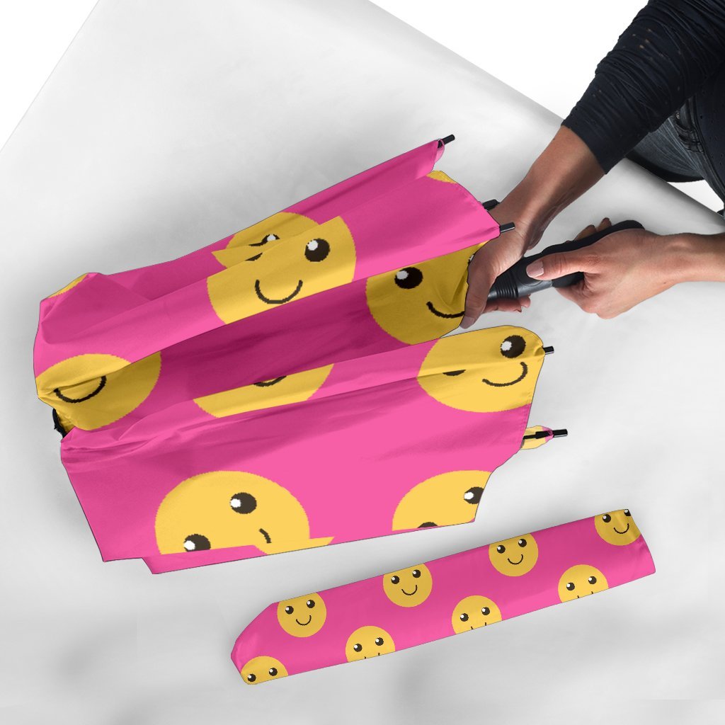 Emoji Pink Pattern Print Automatic Foldable Umbrella-grizzshop