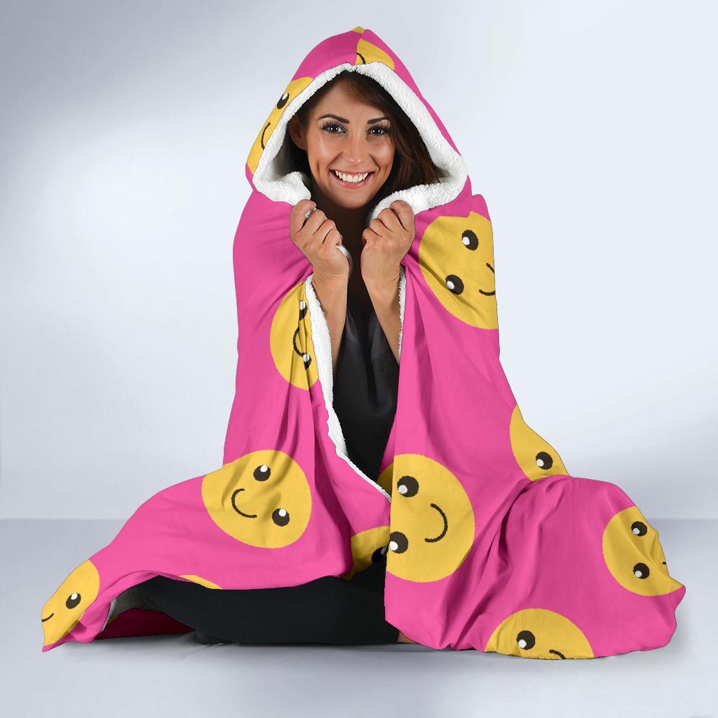 Emoji Pink Pattern Print Hooded Blanket-grizzshop