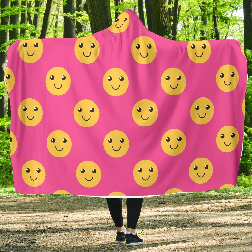 Emoji Pink Pattern Print Hooded Blanket-grizzshop