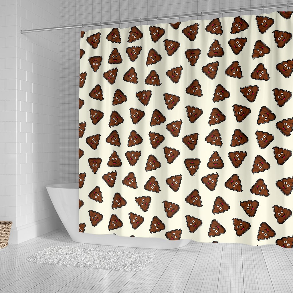 Emoji Poop Pattern Print Bathroom Shower Curtain-grizzshop