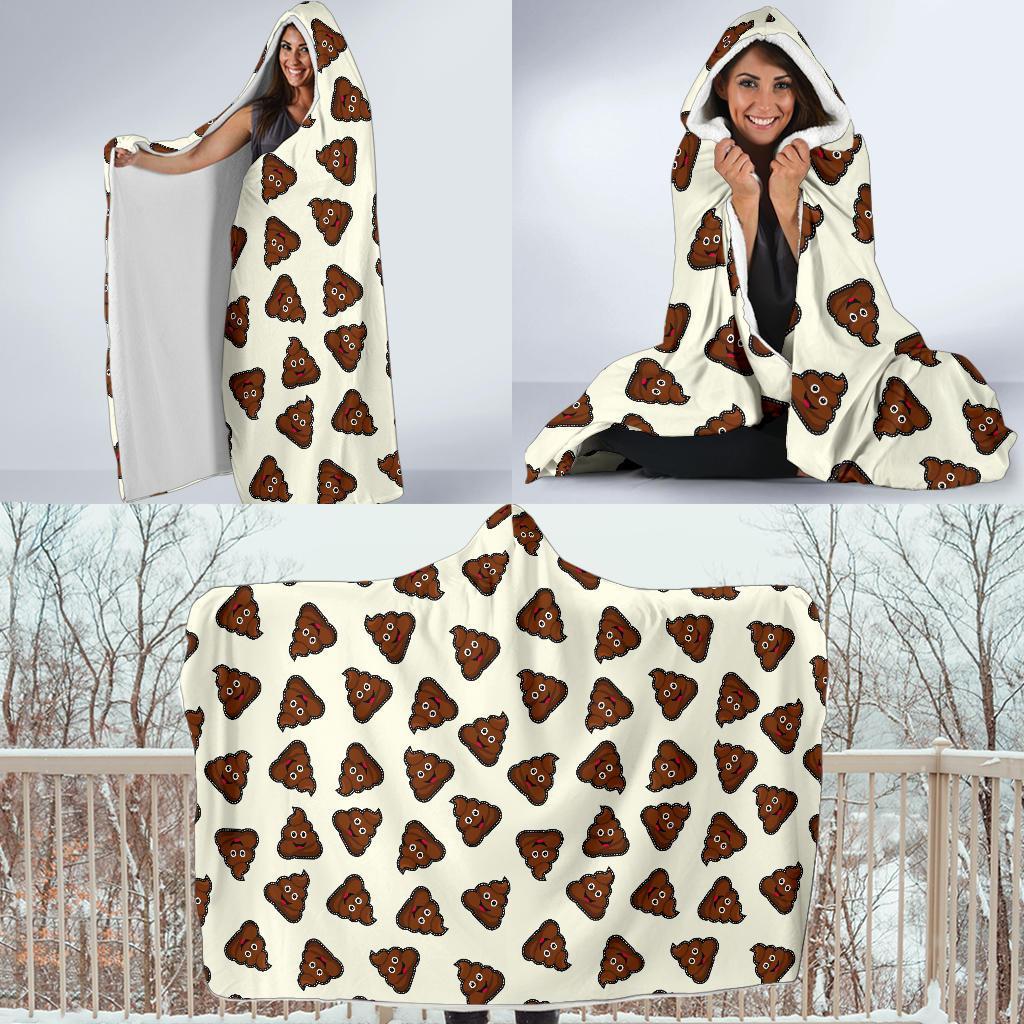 Emoji Poop Pattern Print Hooded Blanket-grizzshop