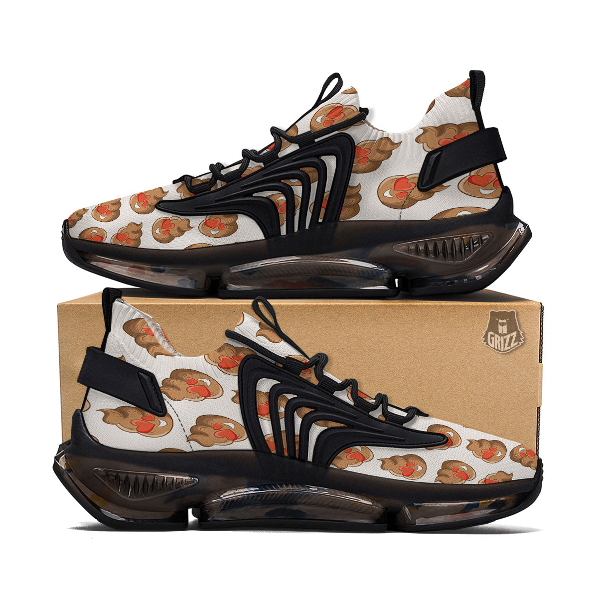 Emoji Poop Print Pattern Black Gym Shoes