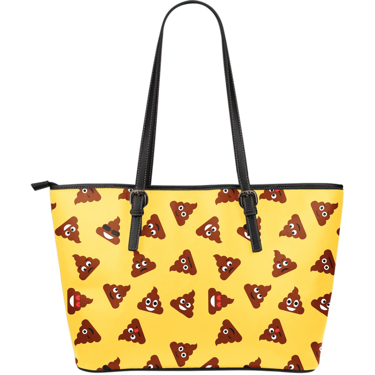 Emoji Poop Print Pattern Leather Tote Bag-grizzshop
