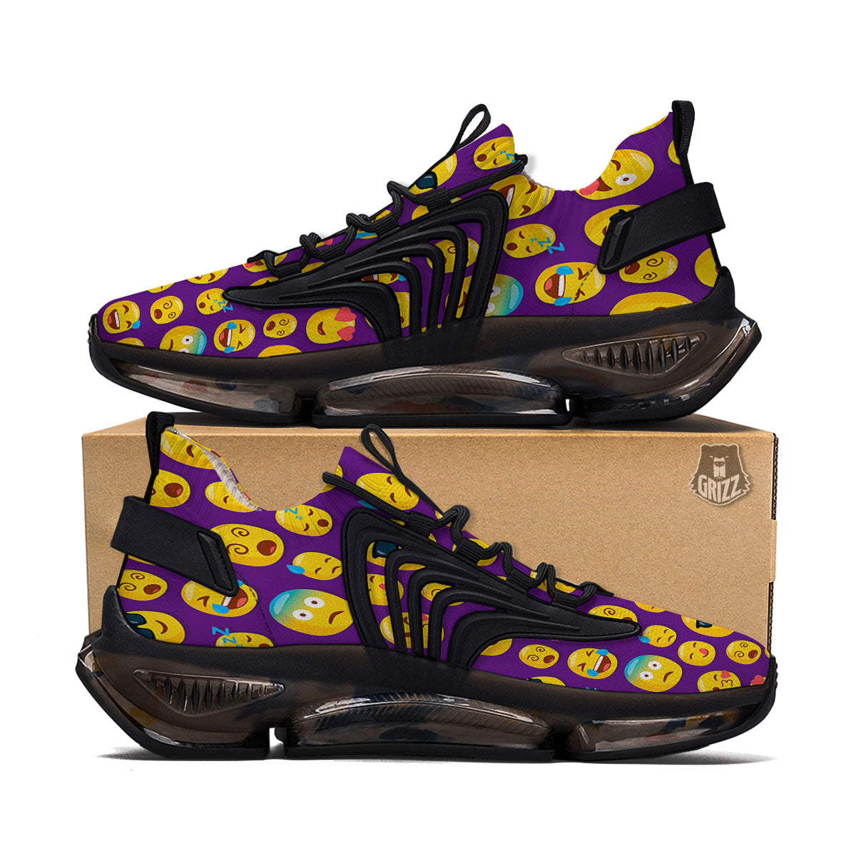 Emoji Purple Print Pattern Black Gym Shoes-grizzshop