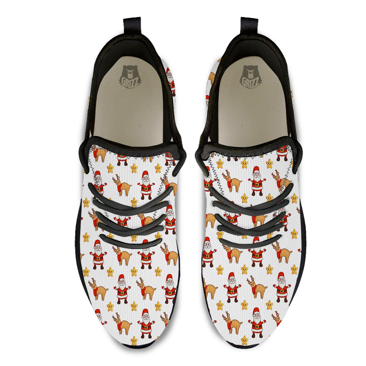 Emoji Reindeer And Santa Claus Print Pattern Black Athletic Shoes-grizzshop