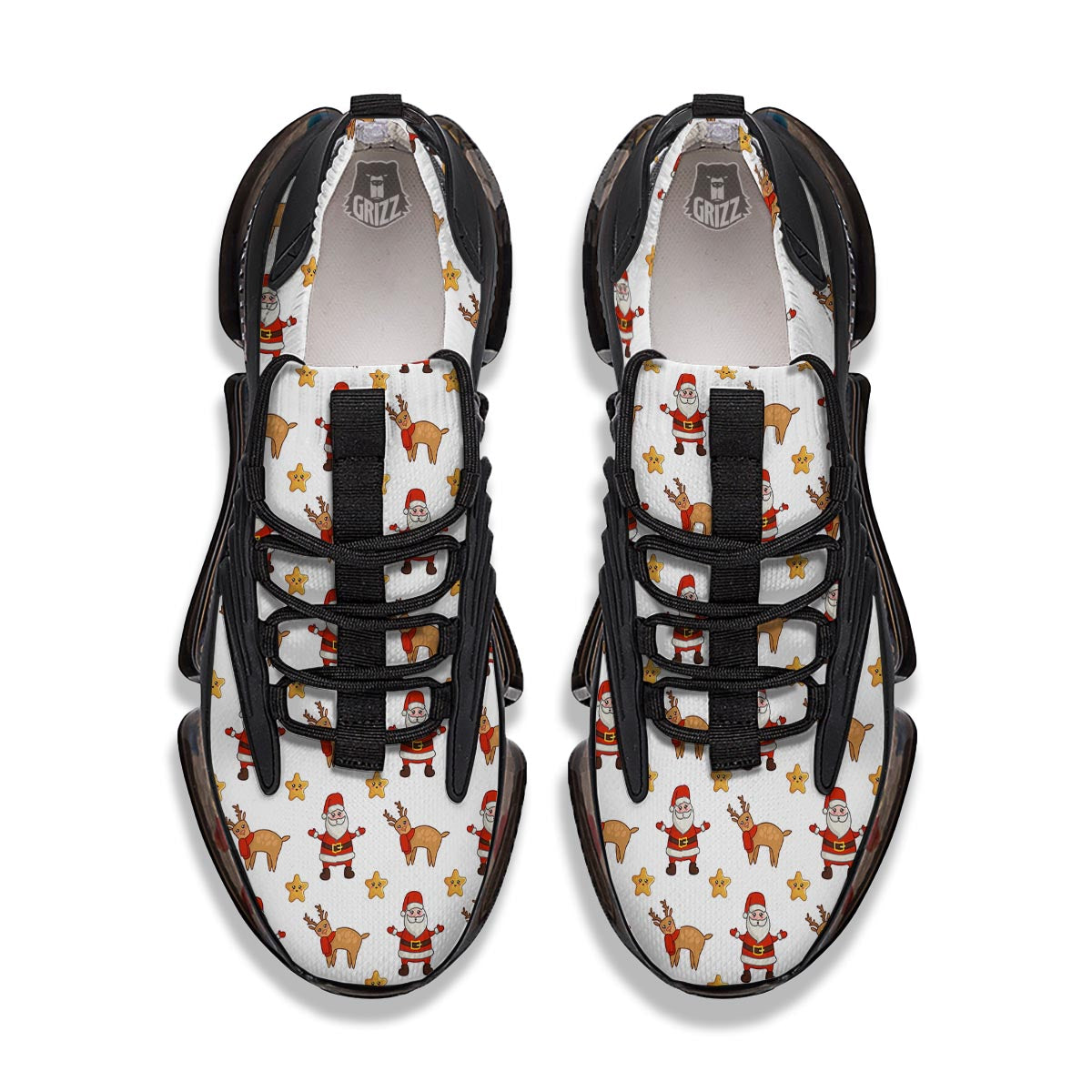 Emoji Reindeer And Santa Claus Print Pattern Black Gym Shoes-grizzshop