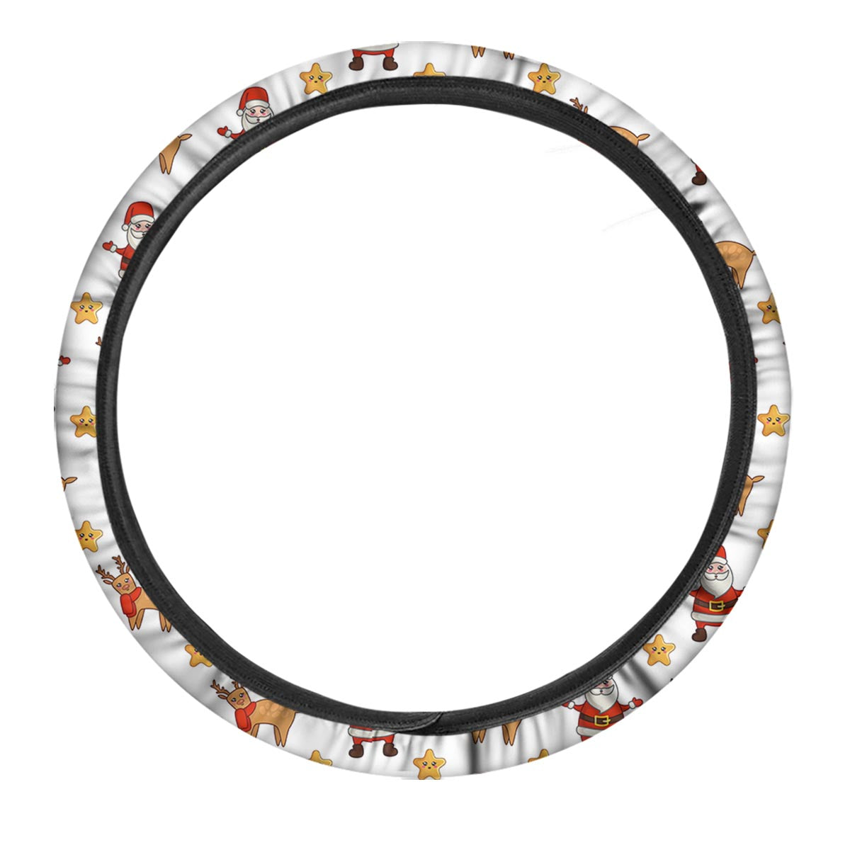 Emoji Reindeer And Santa Claus Print Pattern Car Steering Wheel Cover-grizzshop