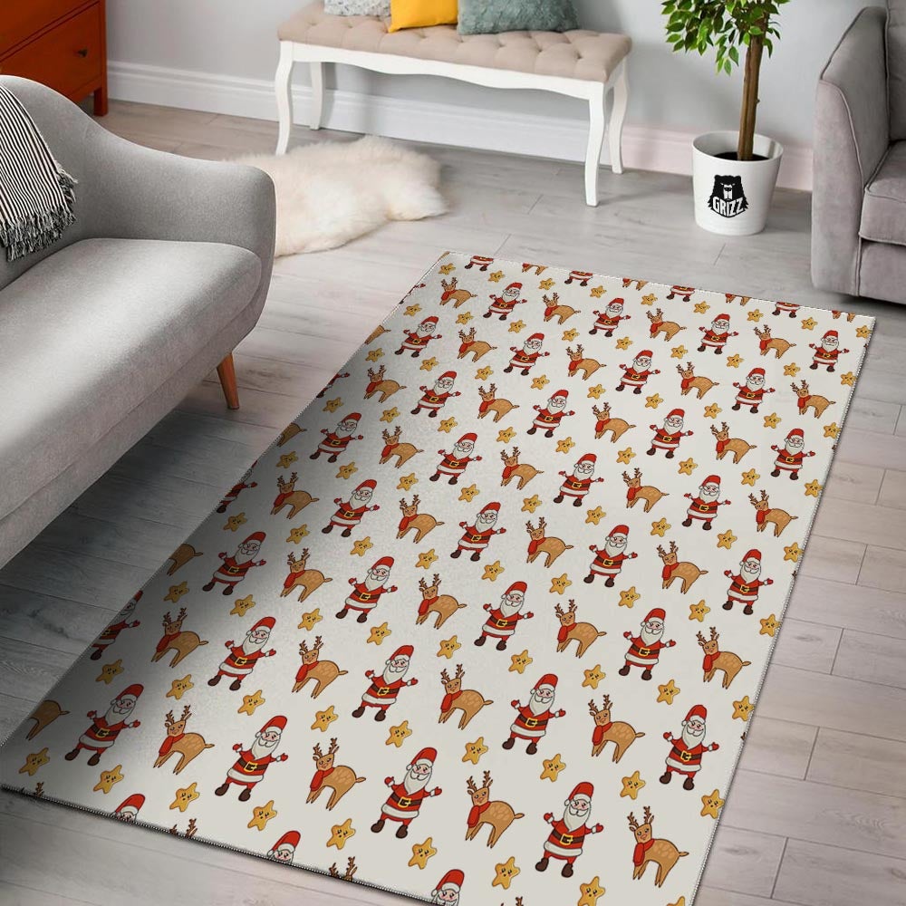 Emoji Reindeer And Santa Claus Print Pattern Floor Mat-grizzshop