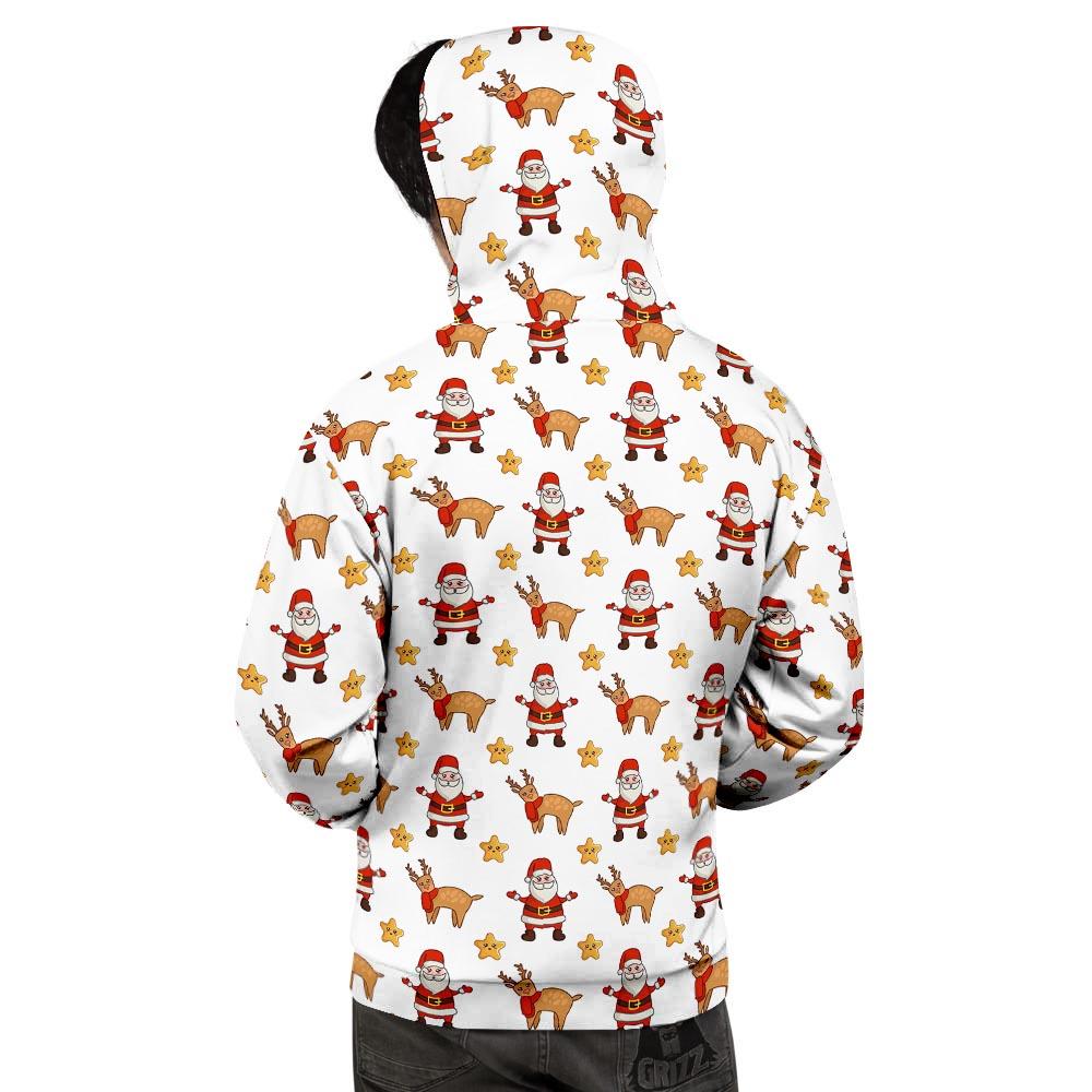 Emoji Reindeer And Santa Claus Print Pattern Men's Hoodie-grizzshop