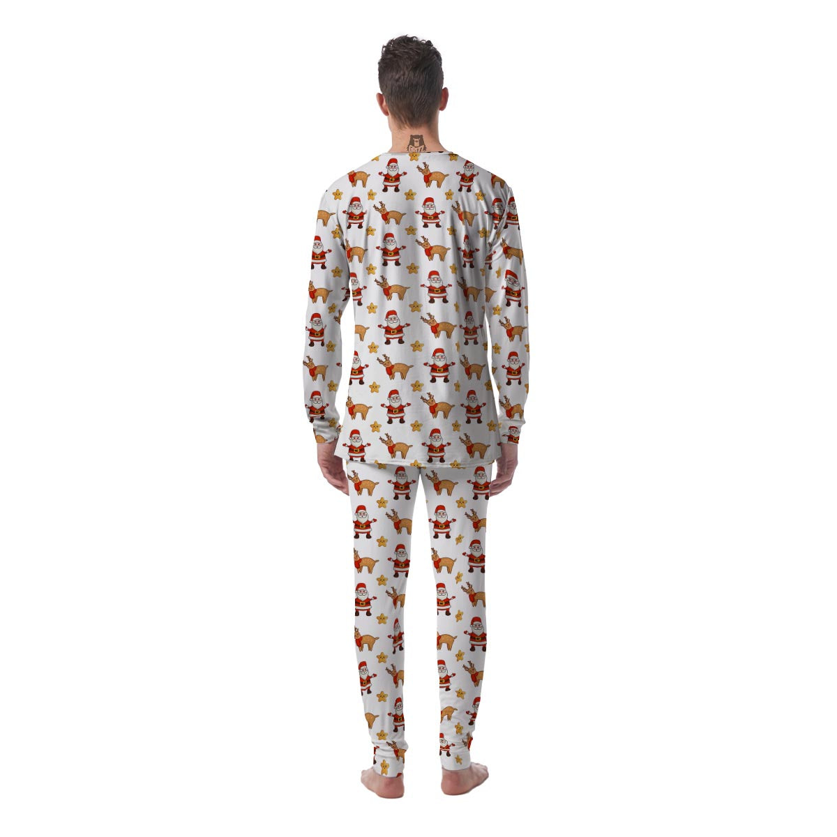 Emoji Reindeer And Santa Claus Print Pattern Men's Pajamas-grizzshop