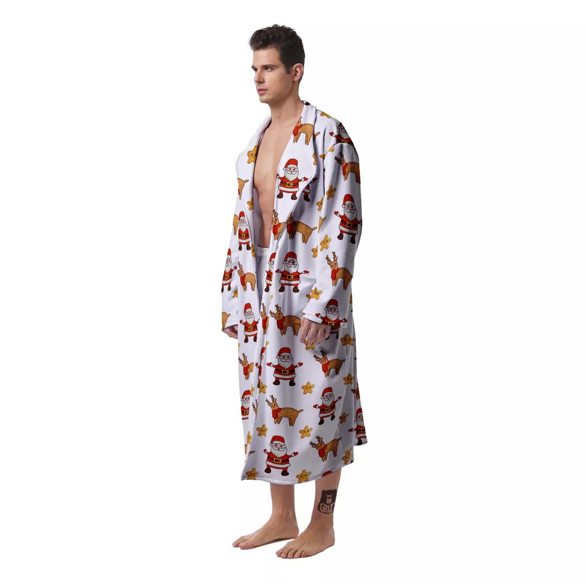 Emoji Reindeer And Santa Claus Print Pattern Men's Robe-grizzshop