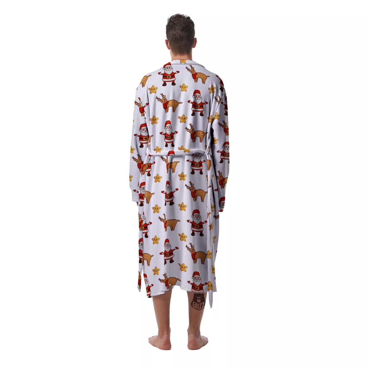 Emoji Reindeer And Santa Claus Print Pattern Men's Robe-grizzshop