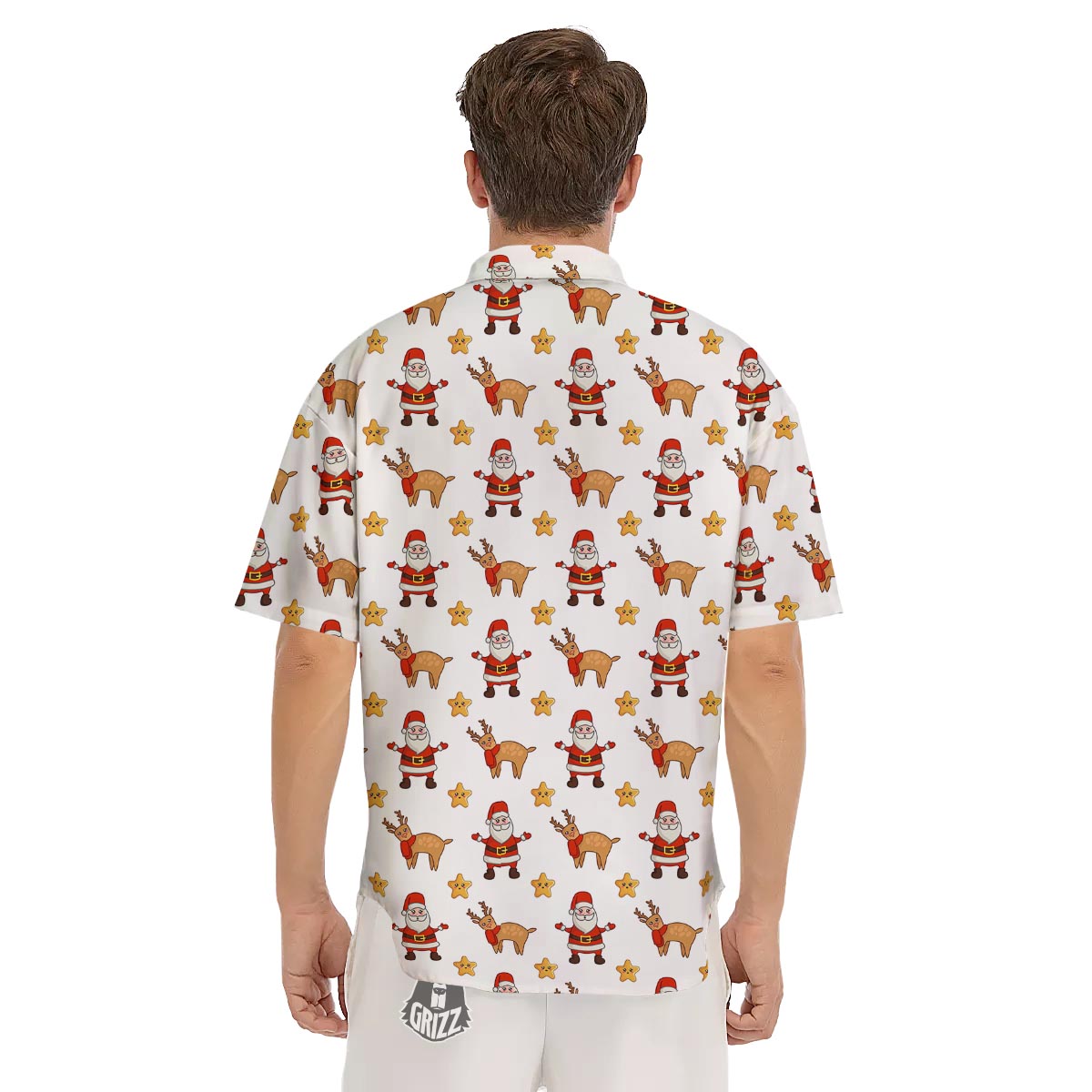Emoji Reindeer And Santa Claus Print Pattern Men's Short Sleeve Shirts-grizzshop