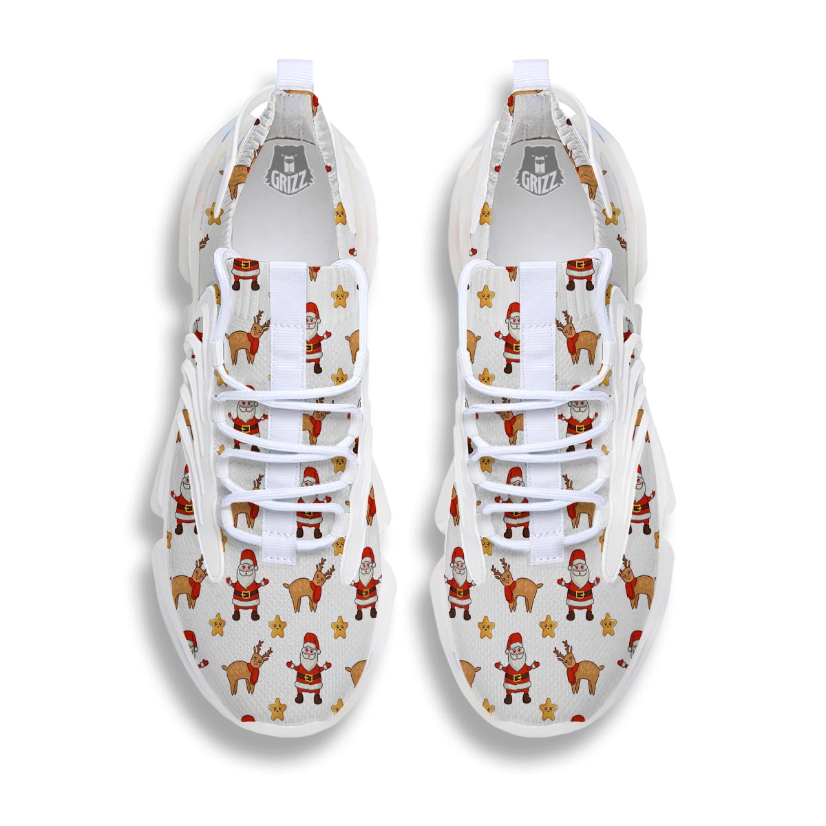 Emoji Reindeer And Santa Claus Print Pattern White Gym Shoes-grizzshop