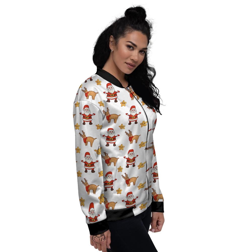 Emoji Reindeer And Santa Claus Print Pattern Women's Bomber Jacket-grizzshop