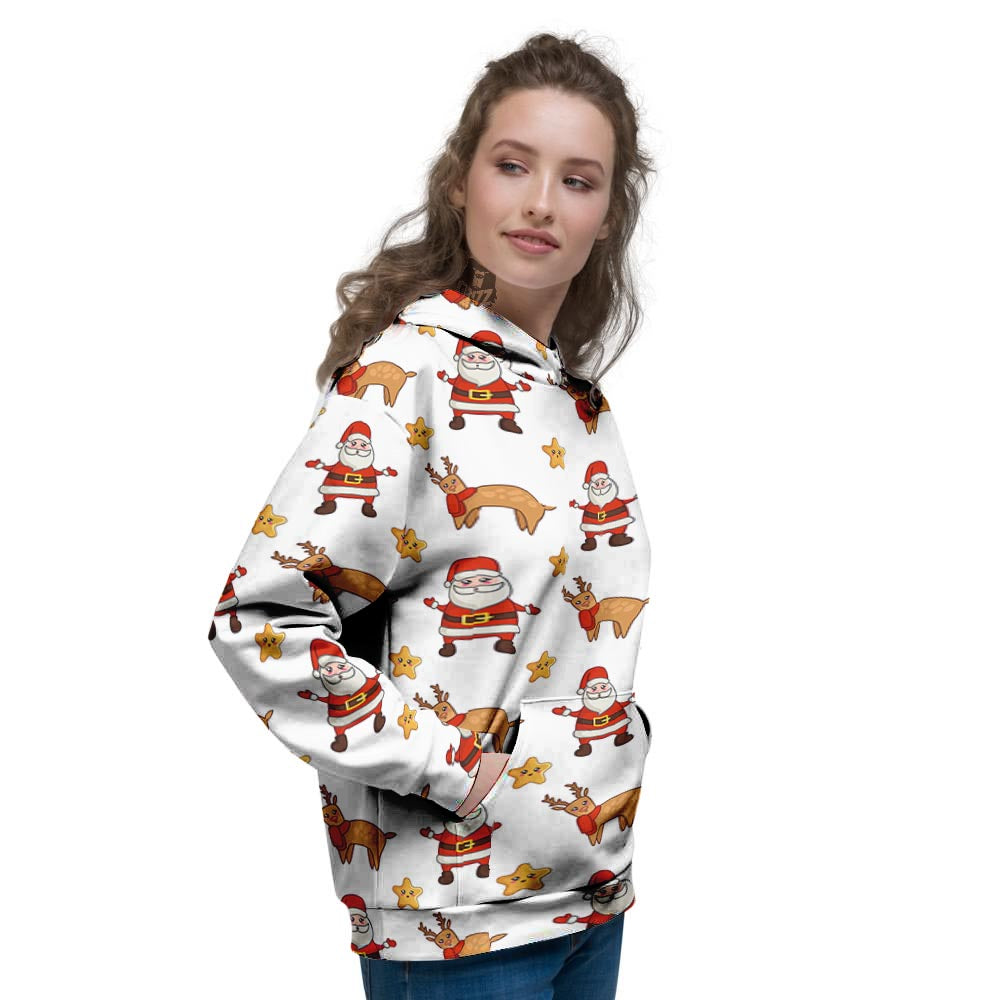 Emoji Reindeer And Santa Claus Print Pattern Women's Hoodie-grizzshop