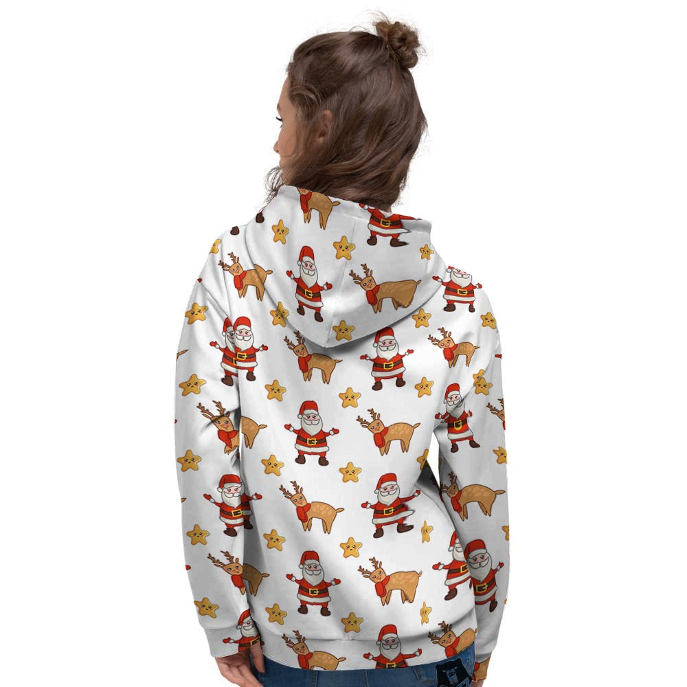 Emoji Reindeer And Santa Claus Print Pattern Women's Hoodie-grizzshop