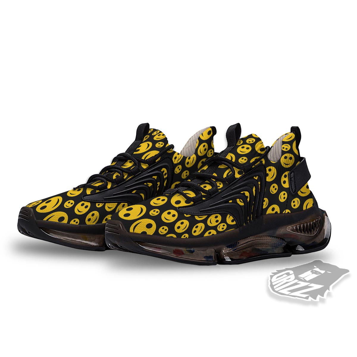 Emoji Smiley Faces Print Pattern Black Gym Shoes-grizzshop