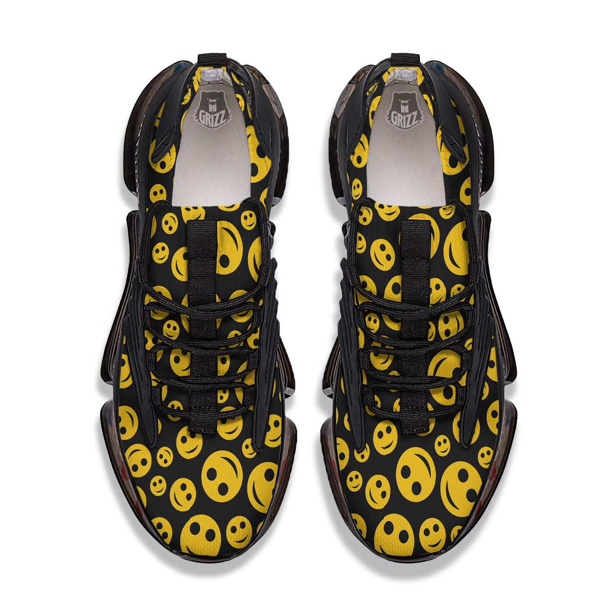 Emoji Smiley Faces Print Pattern Black Gym Shoes-grizzshop