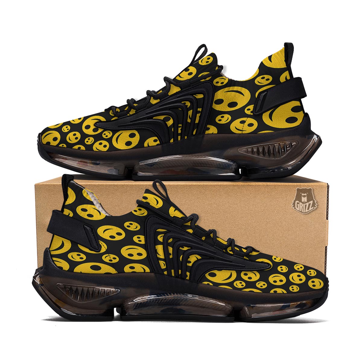 Emoji Smiley Faces Print Pattern Black Gym Shoes-grizzshop