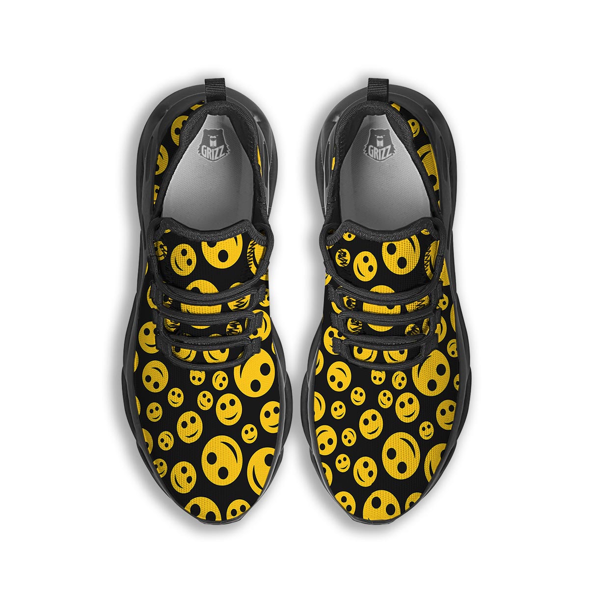Emoji Smiley Faces Print Pattern Black Running Shoes-grizzshop
