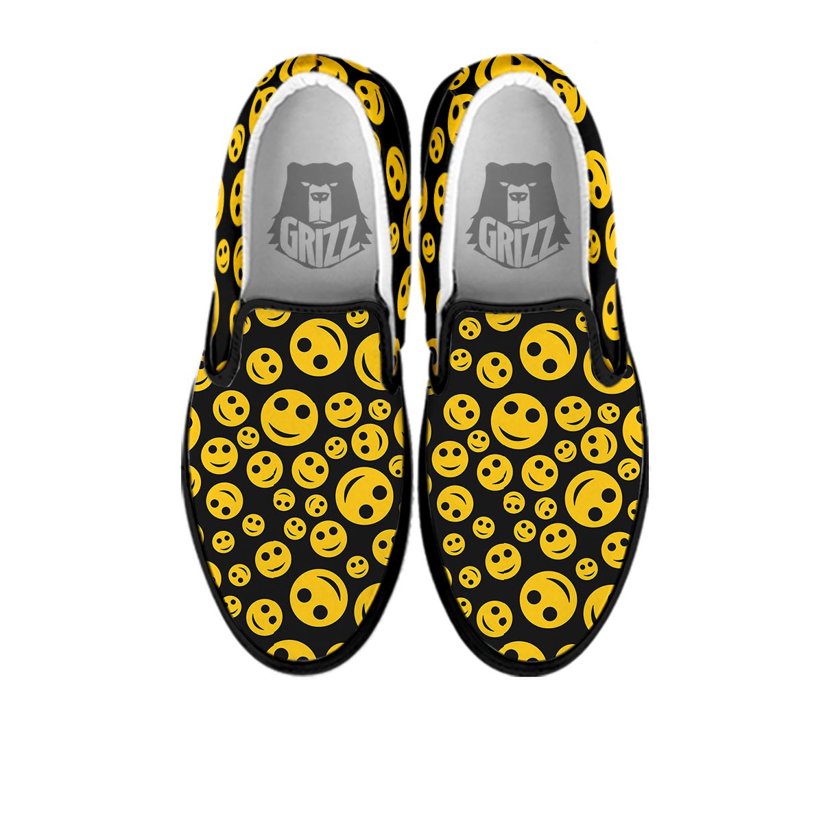 Emoji Smiley Faces Print Pattern Black Slip On Shoes-grizzshop