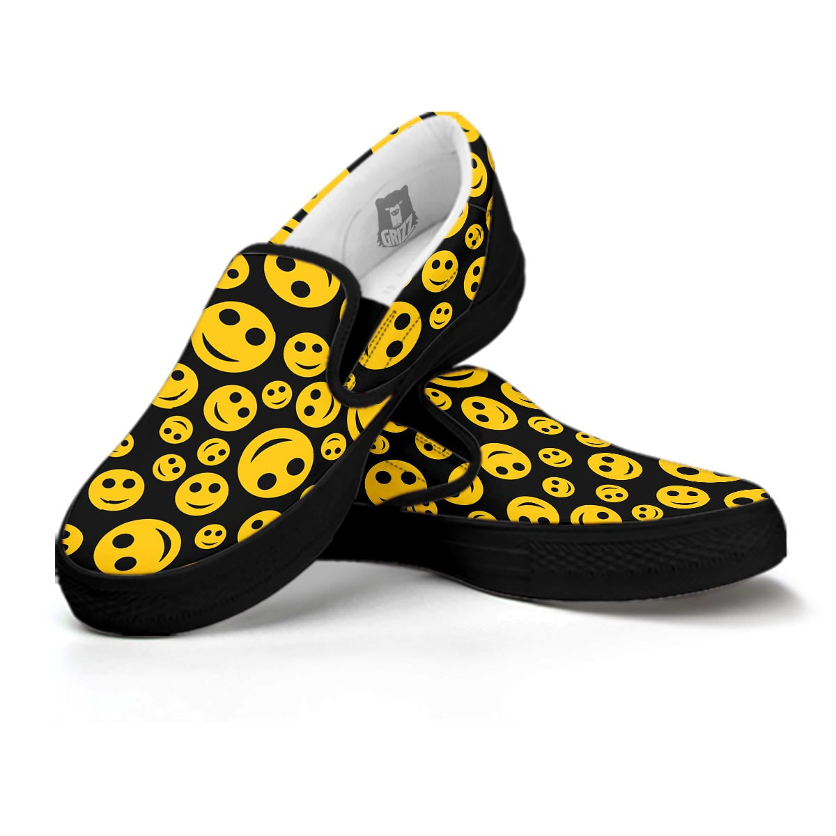 Emoji Smiley Faces Print Pattern Black Slip On Shoes-grizzshop