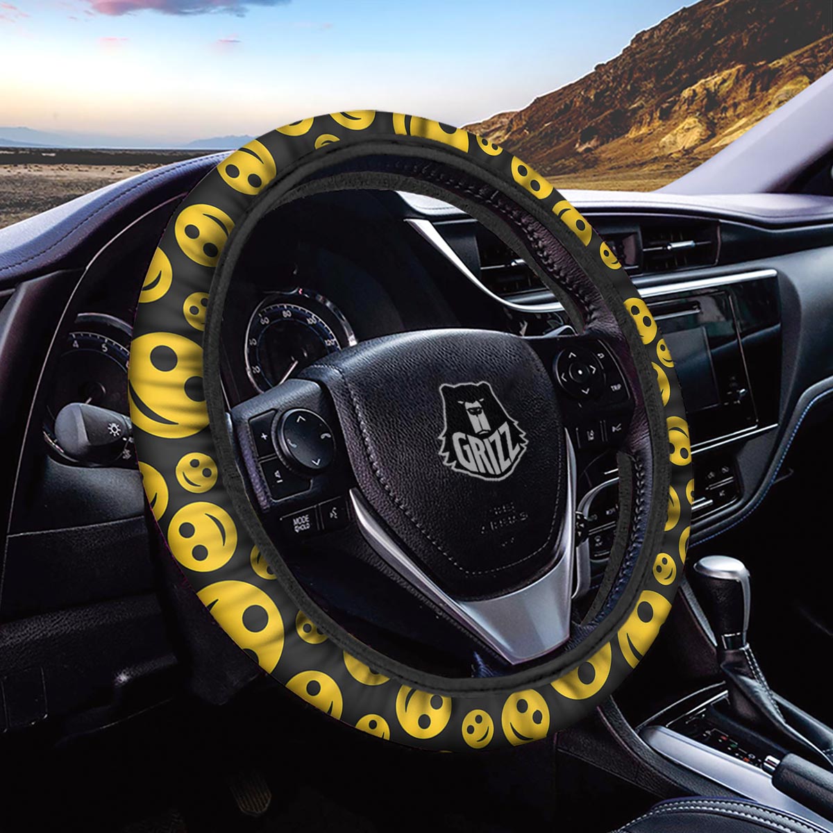 Emoji Smiley Faces Print Pattern Car Steering Wheel Cover-grizzshop