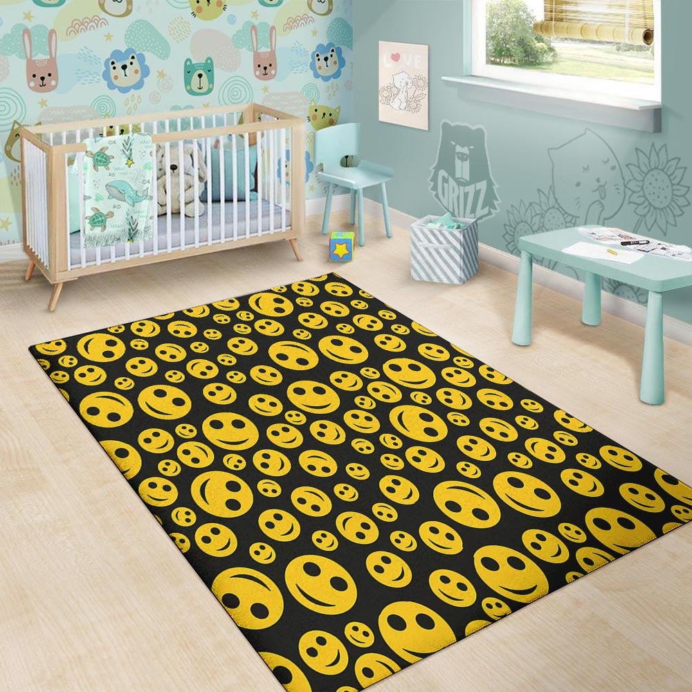 Emoji Smiley Faces Print Pattern Floor Mat-grizzshop