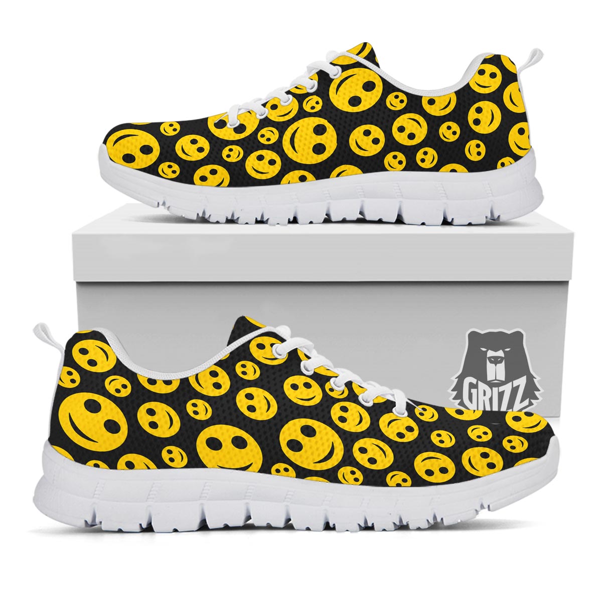 Emoji Smiley Faces Print Pattern White Sneaker-grizzshop
