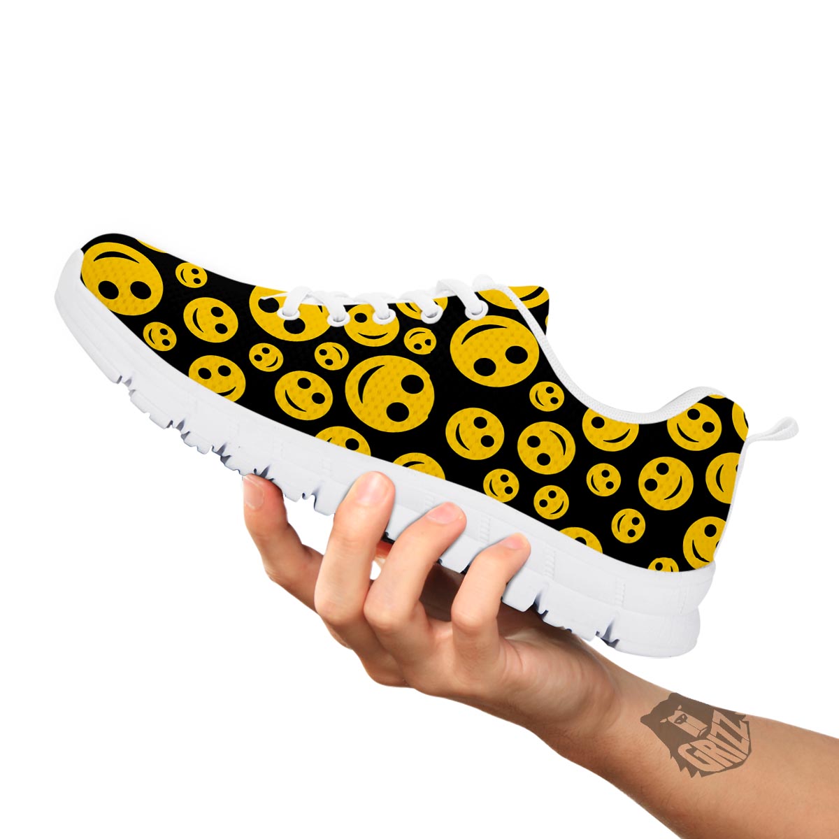 Emoji Smiley Faces Print Pattern White Sneaker-grizzshop