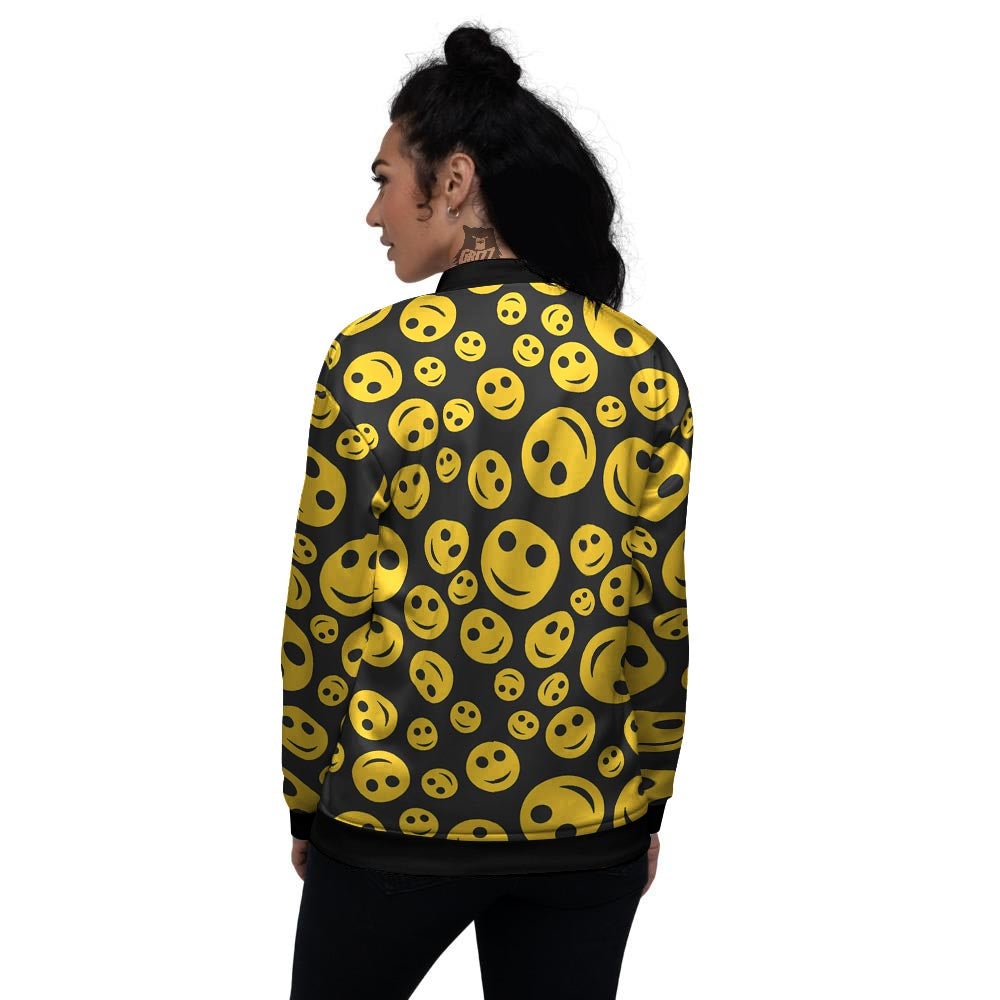 Emoji Smiley Faces Print Pattern Women's Bomber Jacket-grizzshop