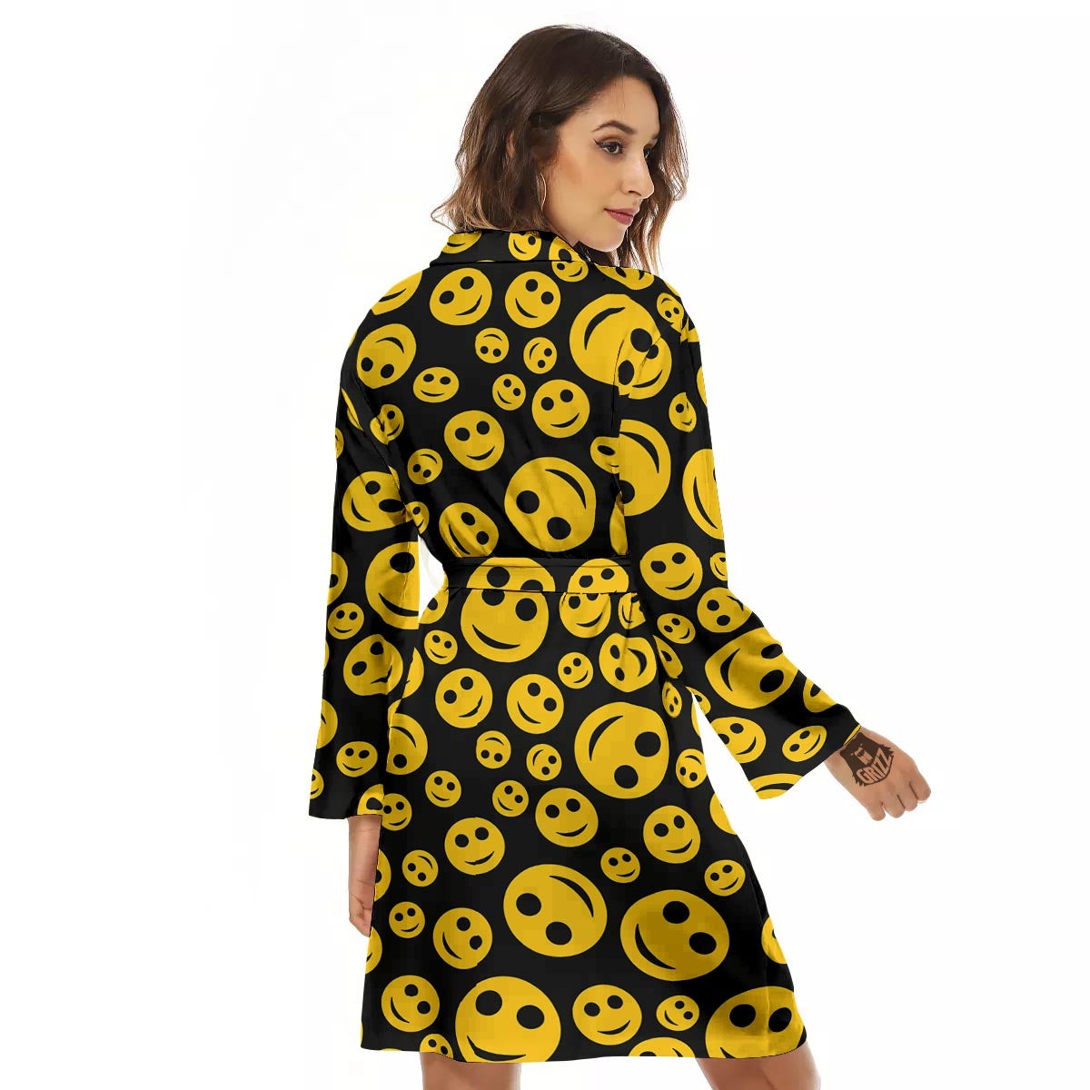 Emoji Smiley Faces Print Pattern Women's Robe-grizzshop