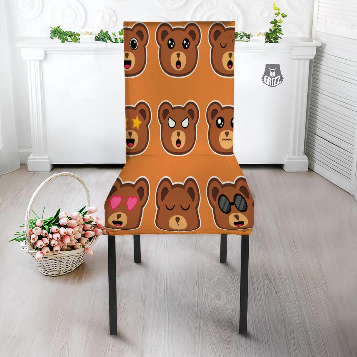 Emoji Teddy Bear Print Dining Chair Slipcover-grizzshop