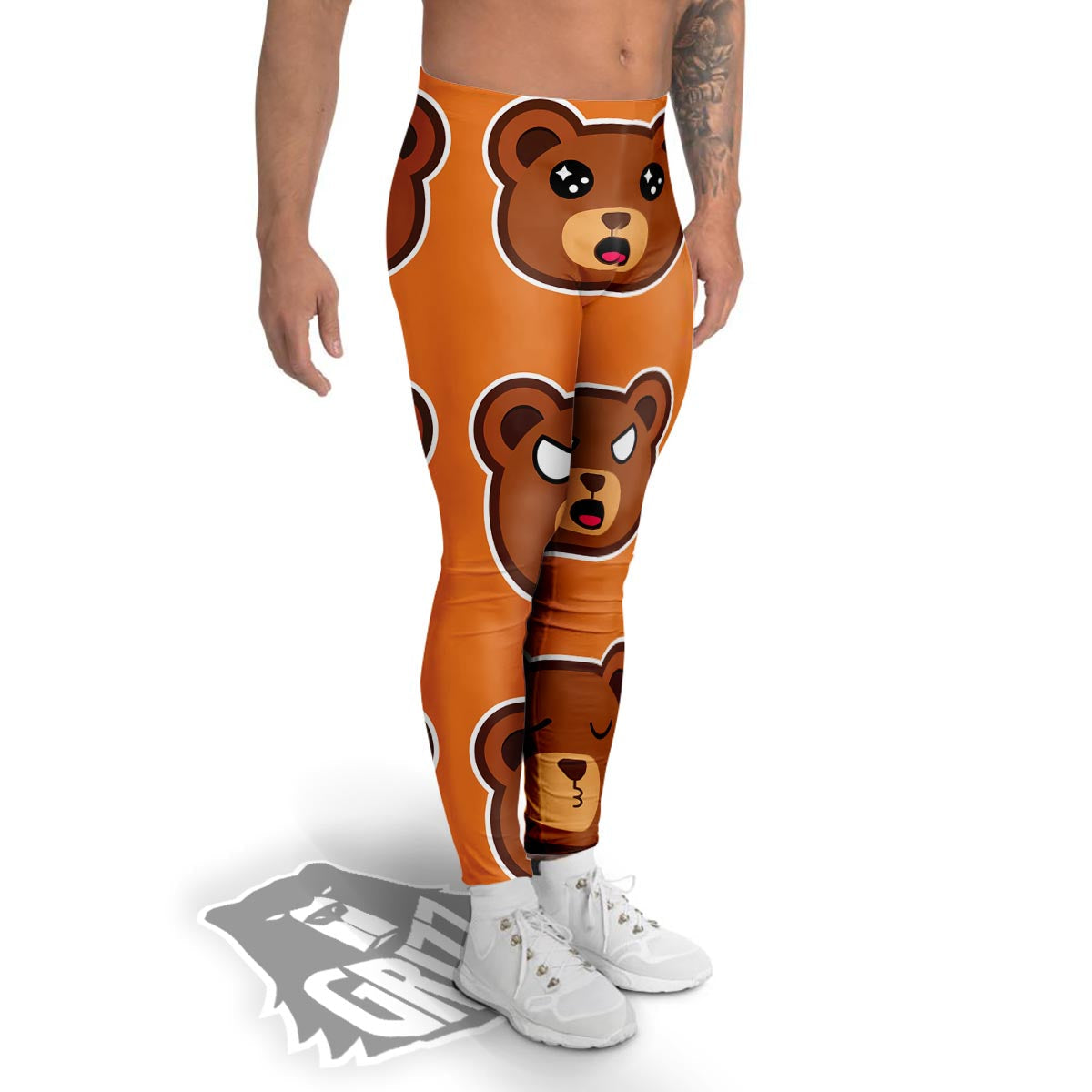 Emoji Teddy Bear Print Men's Leggings-grizzshop