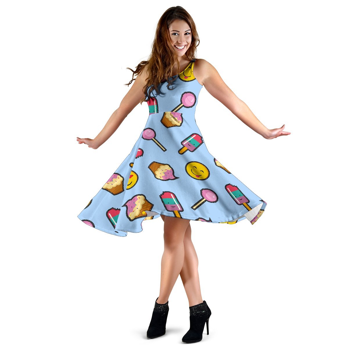 Emoji Dessert Pattern Print Dress-grizzshop
