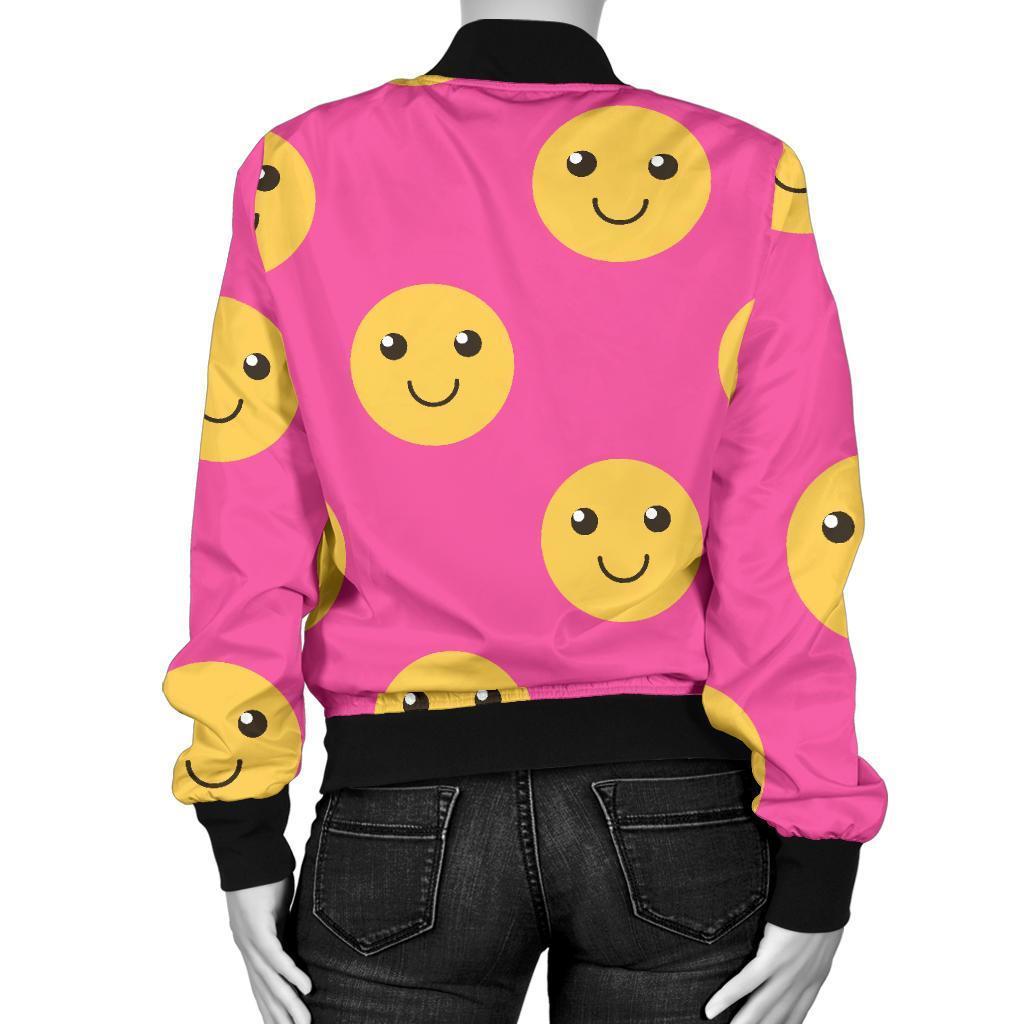 Emoji Pink Pattern Print Women Casual Bomber Jacket-grizzshop