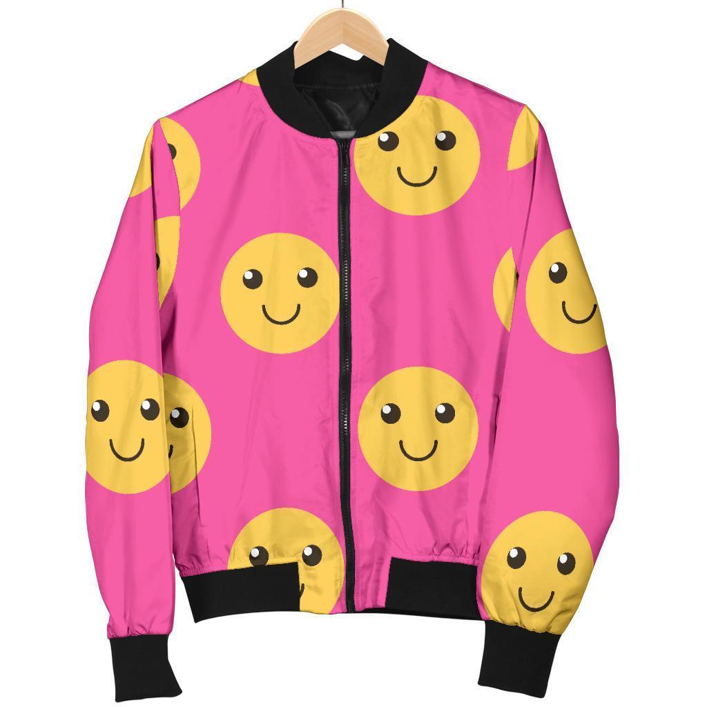 Emoji Pink Pattern Print Women Casual Bomber Jacket-grizzshop