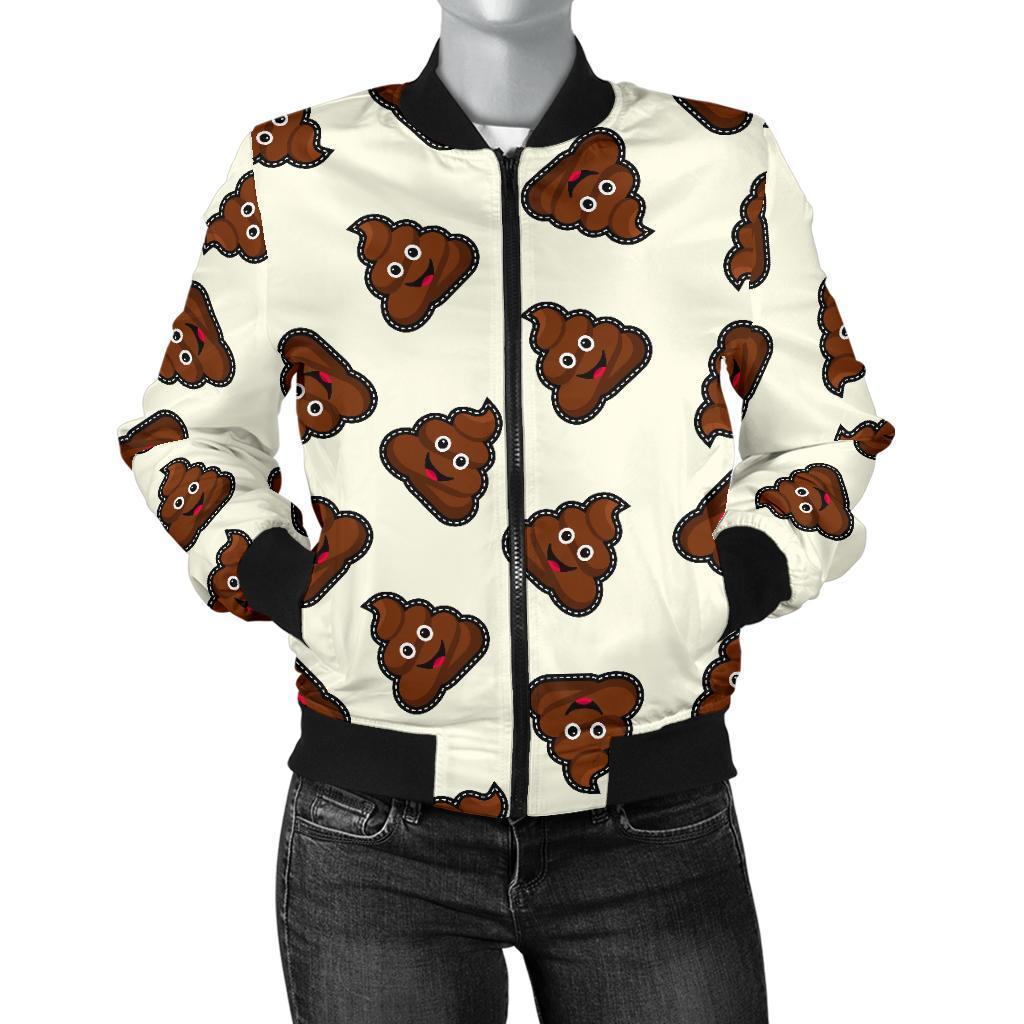 Emoji Poop Pattern Print Women Casual Bomber Jacket-grizzshop