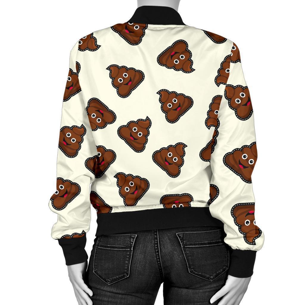 Emoji Poop Pattern Print Women Casual Bomber Jacket-grizzshop