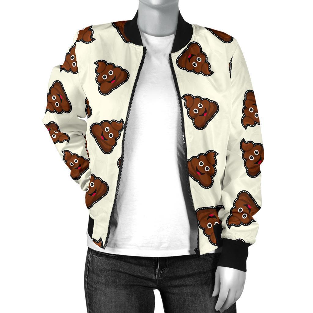 Emoji Poop Pattern Print Women Casual Bomber Jacket-grizzshop